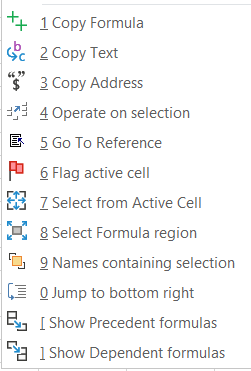 XLTest Shortcuts menu