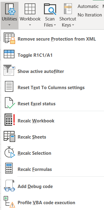 XLTest Utilities Menu